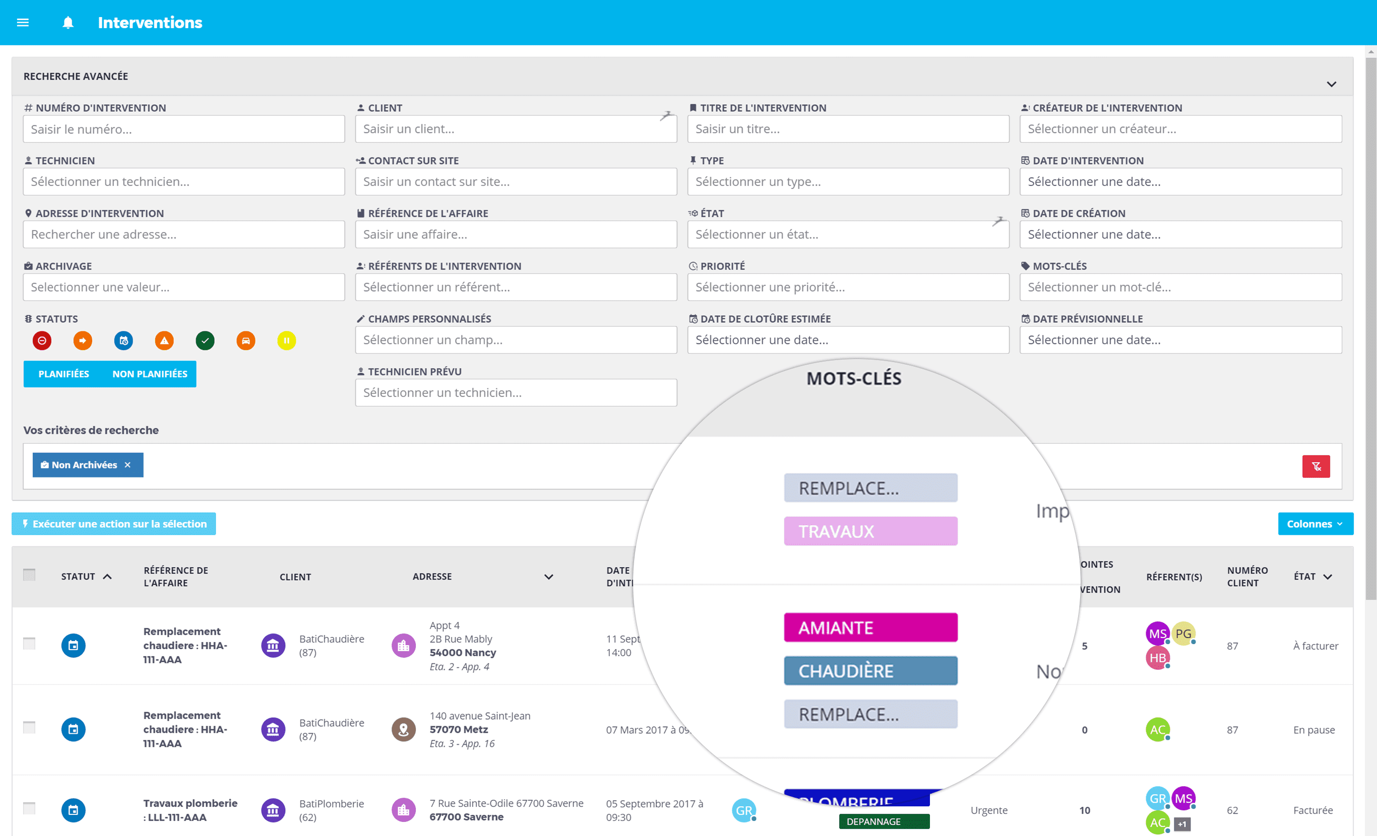 Recherche par mot clés avec SOLITECH