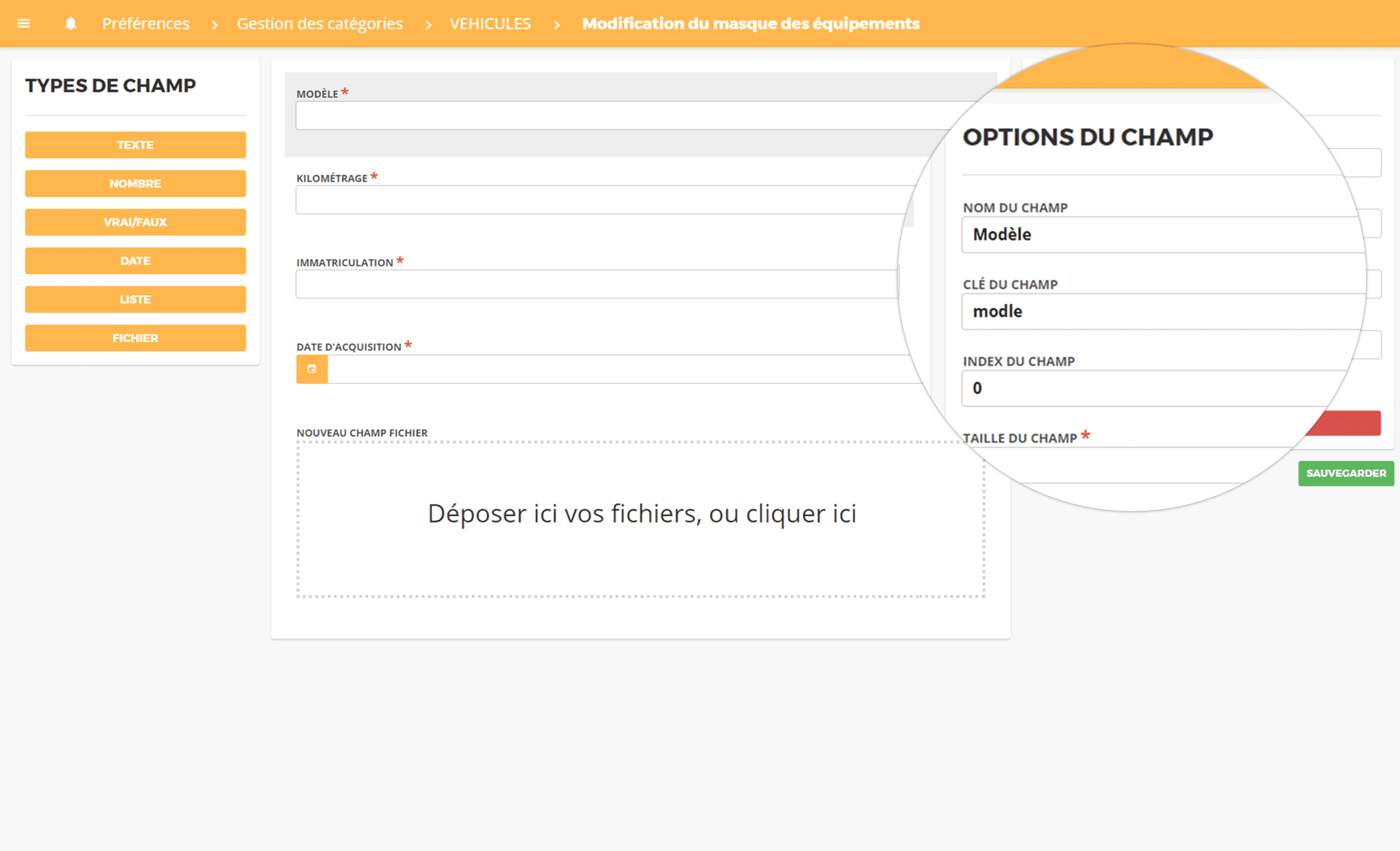 Configuration des champs avec le logiciel de gestion de parc LOKATECH