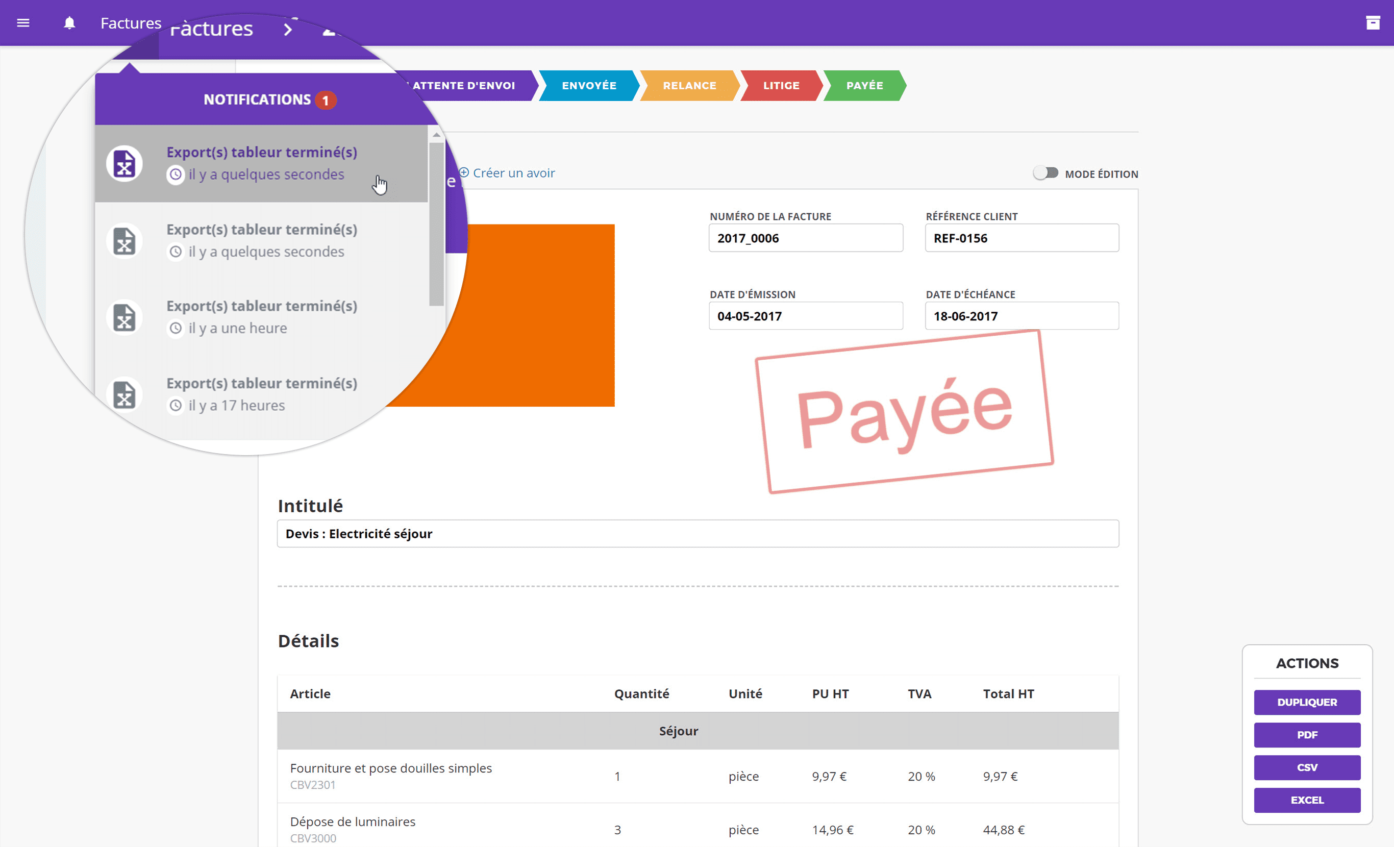 Export des données vers Excel avec SOLITECH