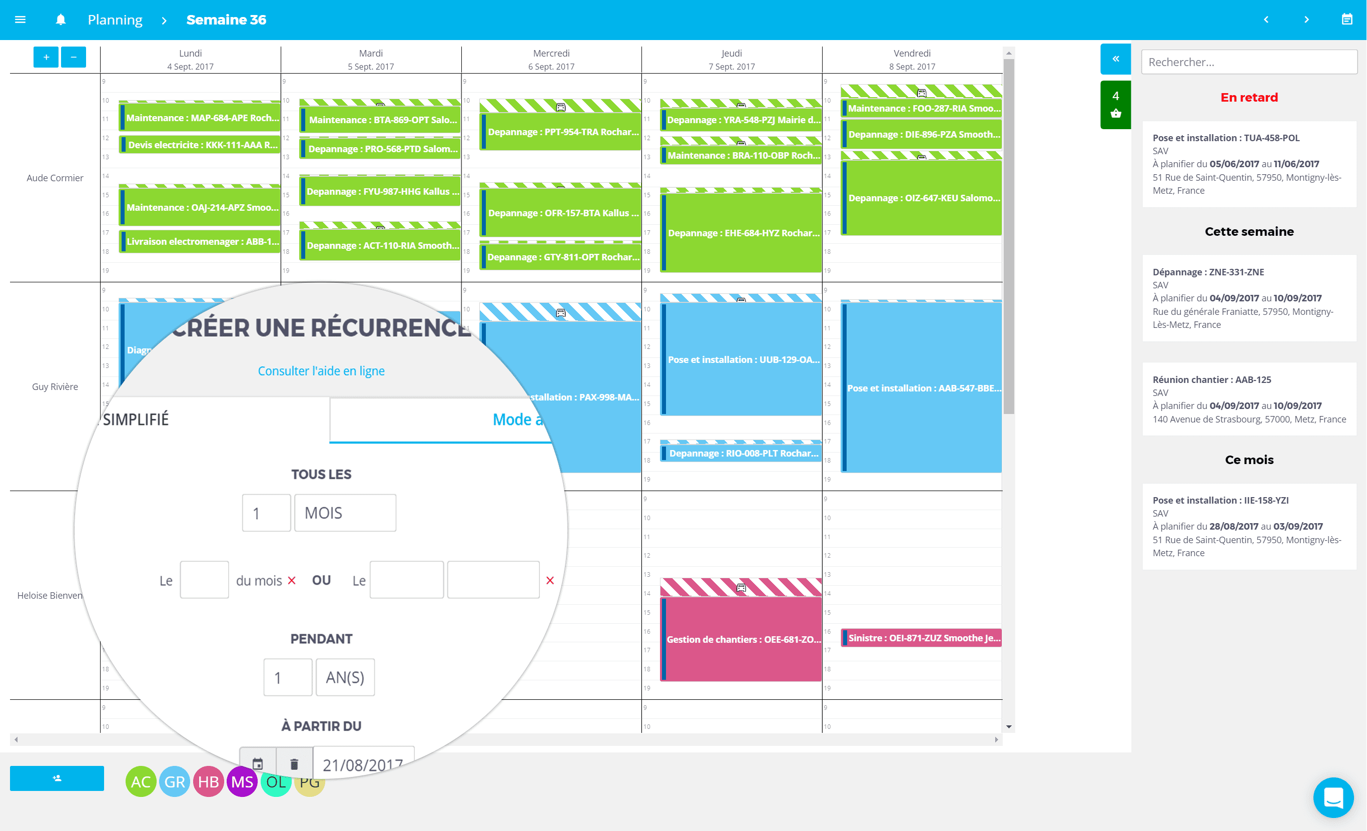 Création de récurrence d'intervention avec SOLITECH